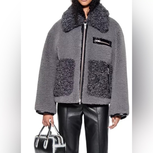 Stand Studio Joann faux fur jacket smoked grey NWT - Picture 1 of 9